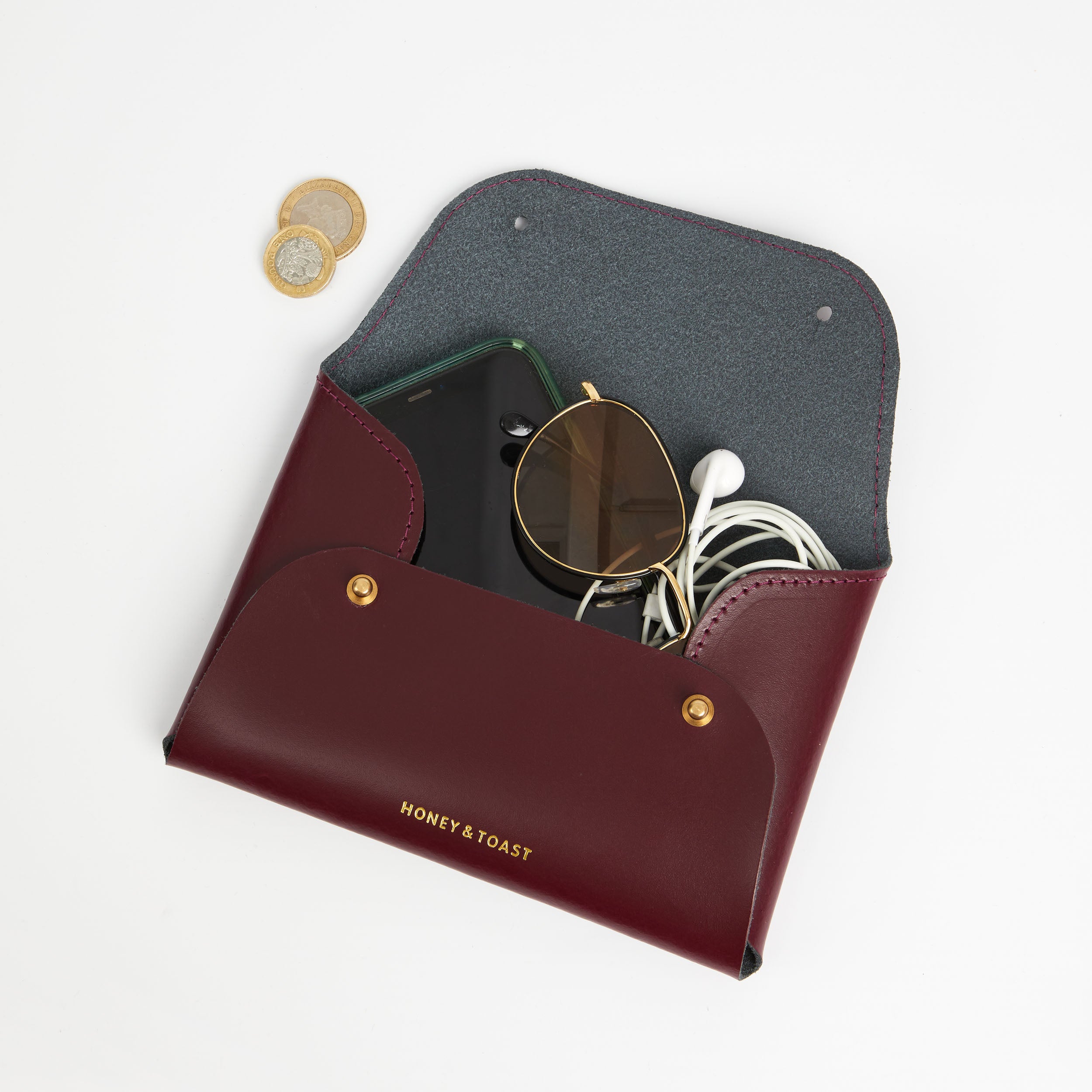 https://www.honeyandtoast.co.uk women's leather purse Large Jester organiser damson