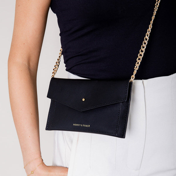 https://www.honeyandtoast.co.uk women's leather purse with chain handle Liberty purse black