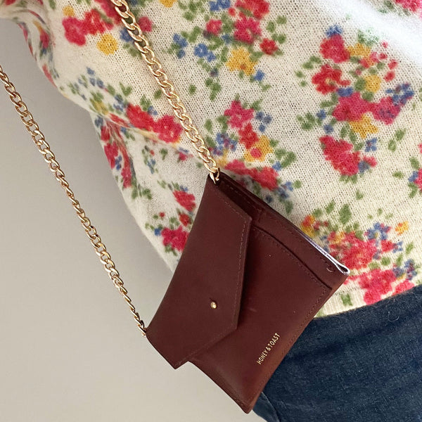 https://www.honeyandtoast.co.uk women's leather purse with chain handle Liberty purse conker