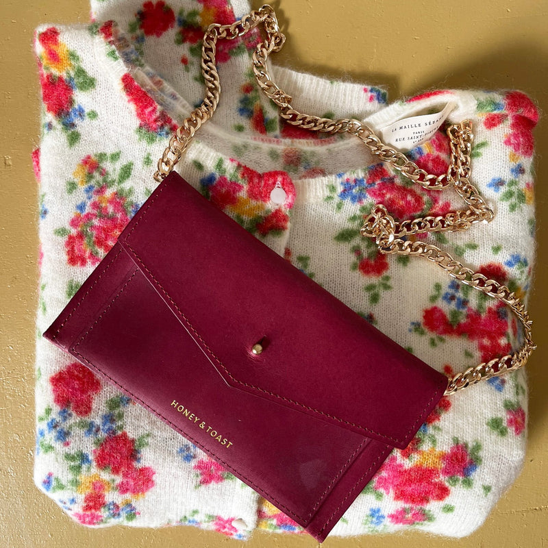 https://www.honeyandtoast.co.uk women's leather purse with chain handle Liberty purse raspberry pink