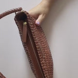 Half moon bag tan woven leather