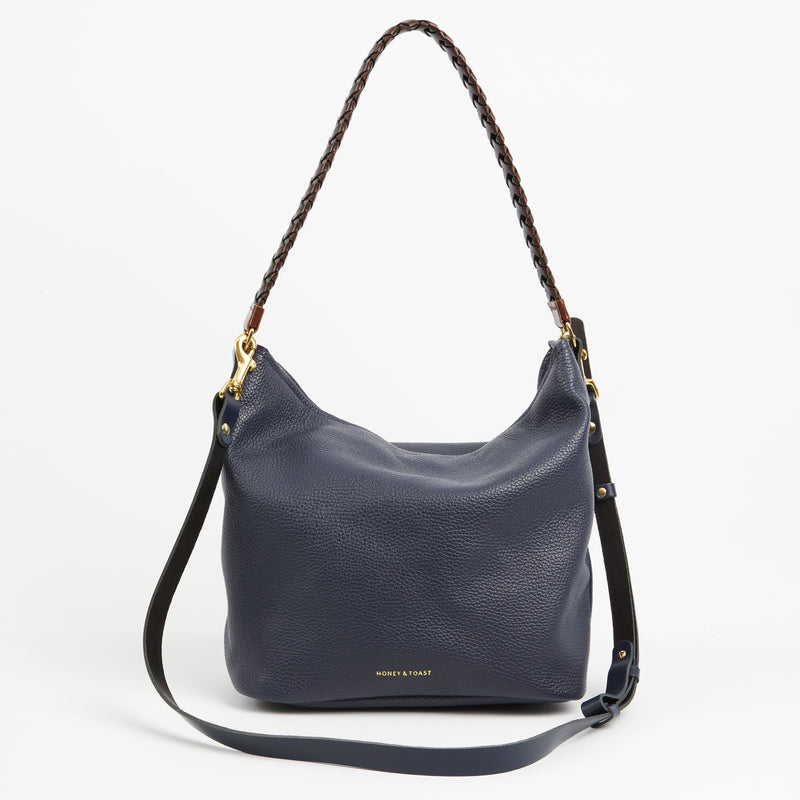 Honey & Toast women's leather handbag Libby hobo shoulder bag navy