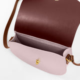 https://www.honeyandtoast.co.uk Annie saddlebag calamine pink & dark red SAMPLE SALE