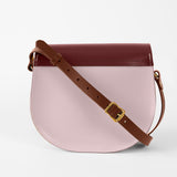 https://www.honeyandtoast.co.uk Annie saddlebag calamine pink & dark red SAMPLE SALE