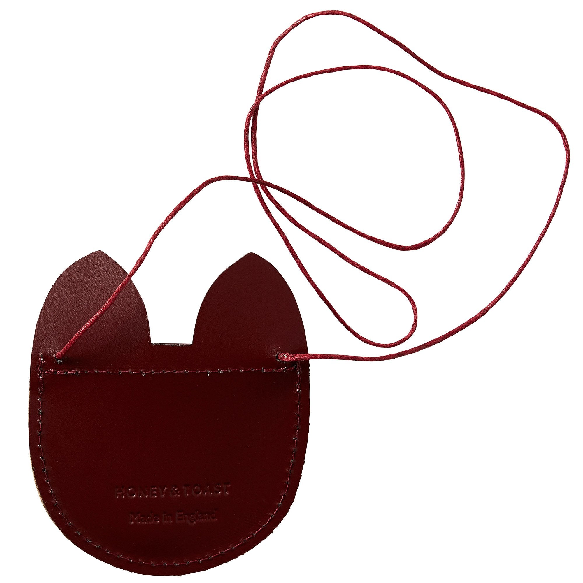 https://www.honeyandtoast.co.uk Cat coin purse dark red & bright pink