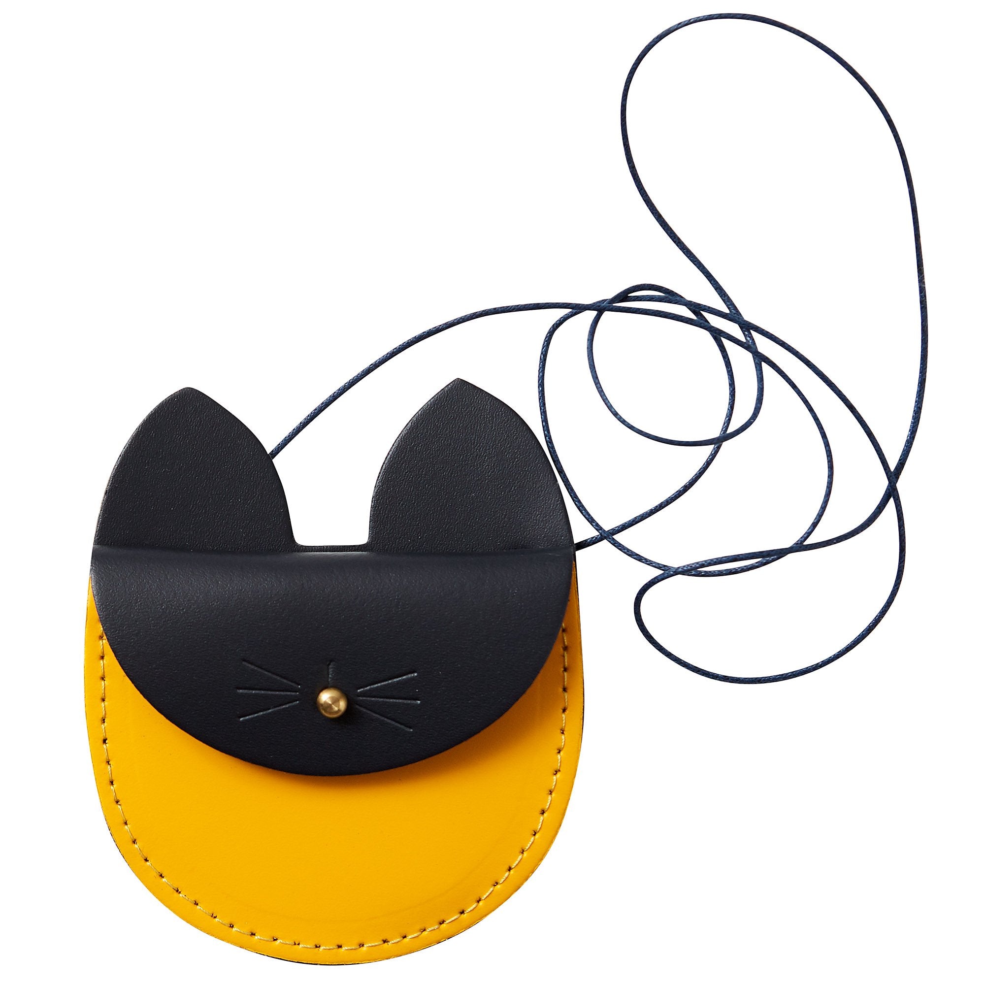 https://www.honeyandtoast.co.uk Cat coin purse navy & sun yellow