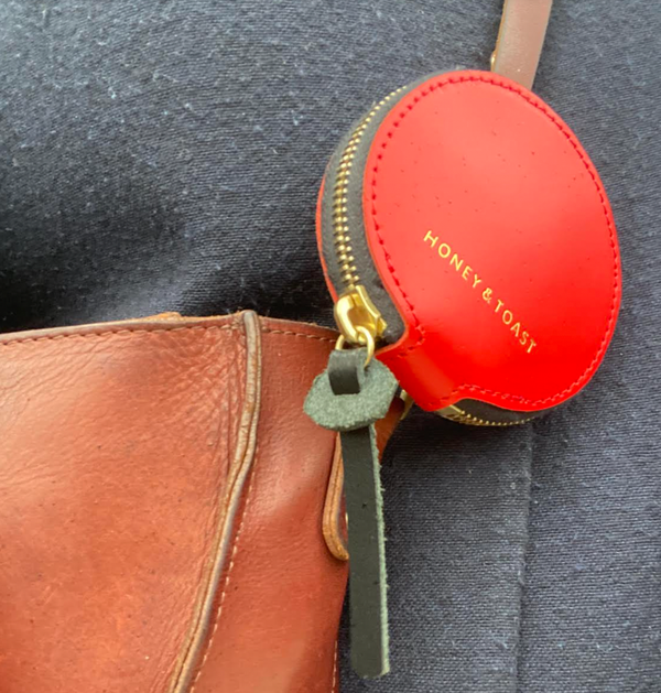 https://www.honeyandtoast.co.uk Pixie round zipped coin purse red