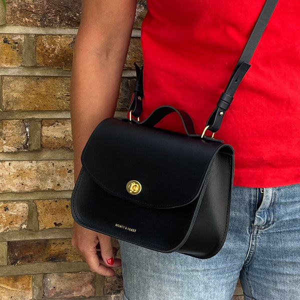 https://www.honeyandtoast.co.uk women's leather handbag Ava satchel black