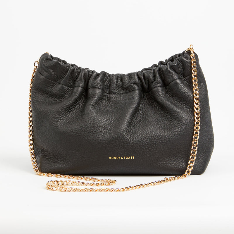 https://www.honeyandtoast.co.uk women's leather handbag Jamie cinch shoulder bag black