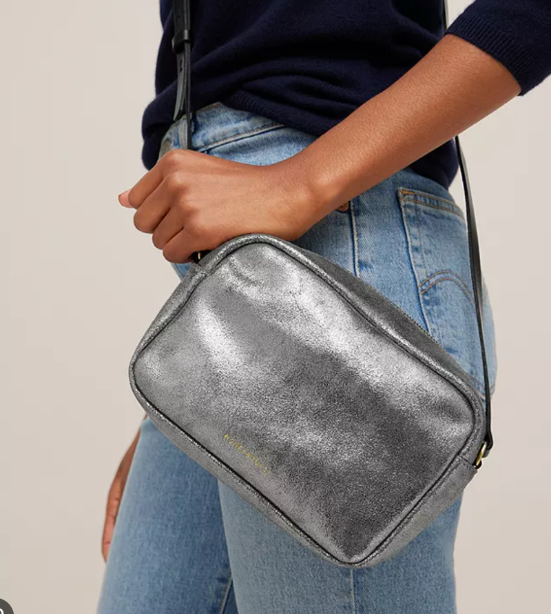 https://www.honeyandtoast.co.uk women's leather handbag Katie zip camera bag metallic silver LAST ONE!