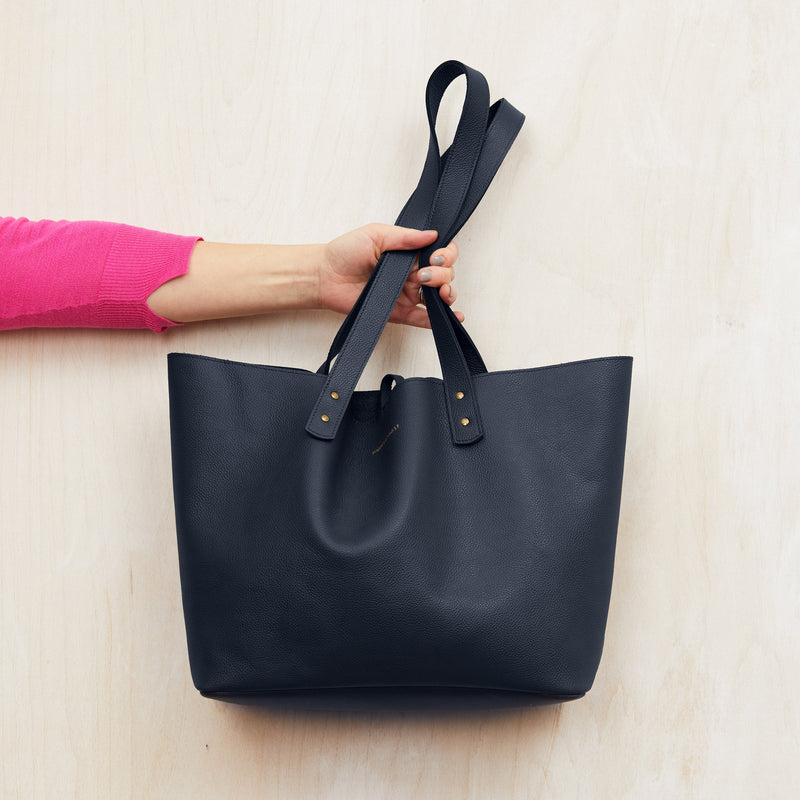 https://www.honeyandtoast.co.uk women's leather handbag Russet tote bag navy