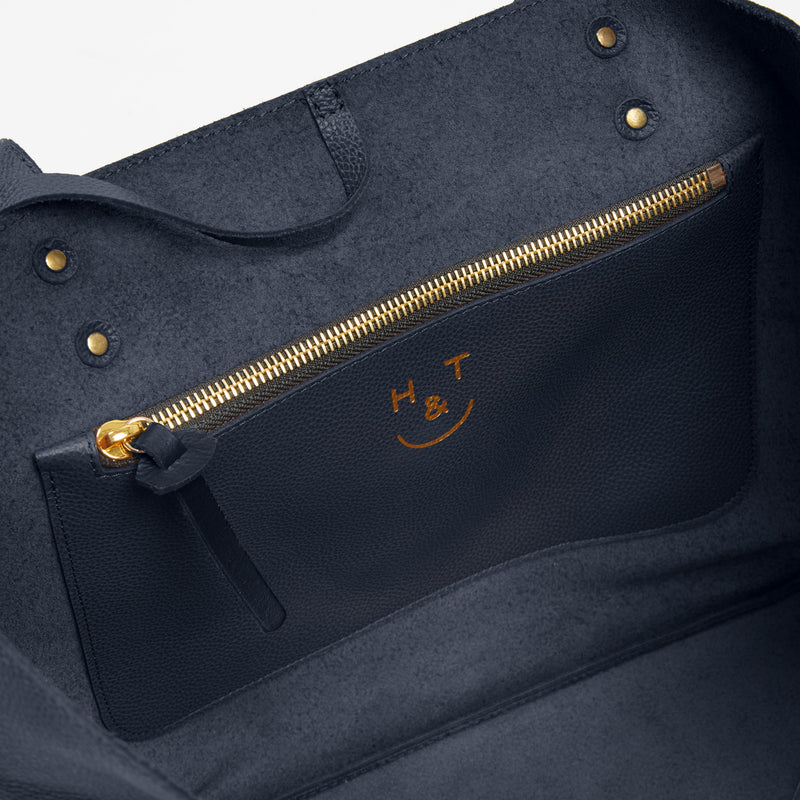 https://www.honeyandtoast.co.uk women's leather handbag Russet tote bag navy