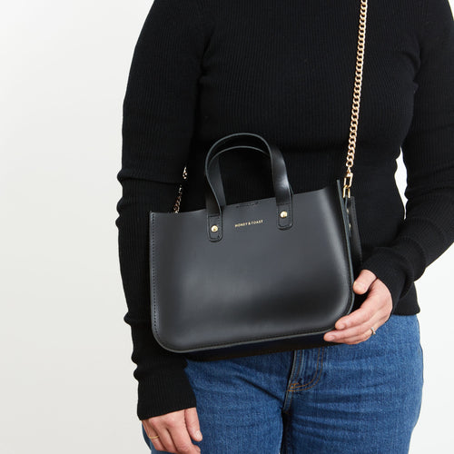 https://www.honeyandtoast.co.uk women's leather handbag Stevie tote bag black