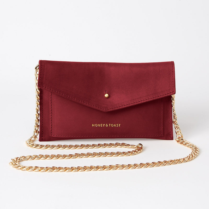 https://www.honeyandtoast.co.uk women's leather purse with chain handle Liberty purse raspberry pink SAMPLE SALE
